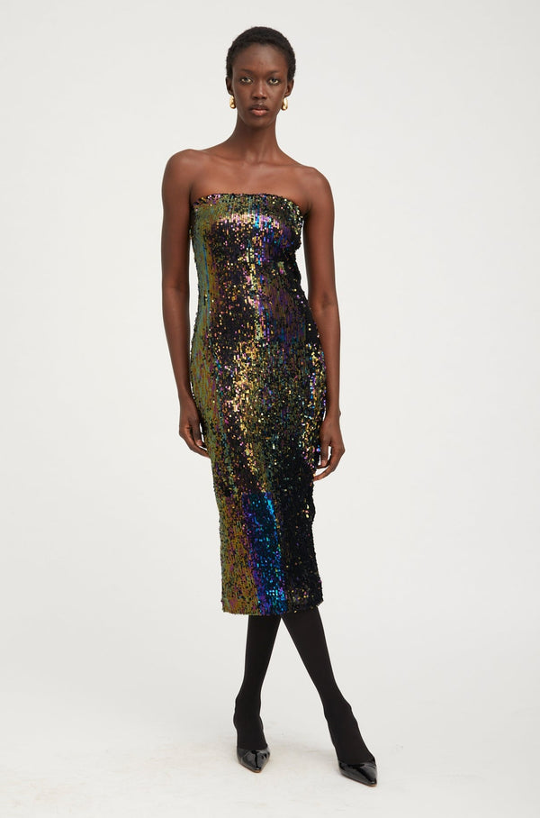 sprwmn Multi Color Sequin Tube Dress Black