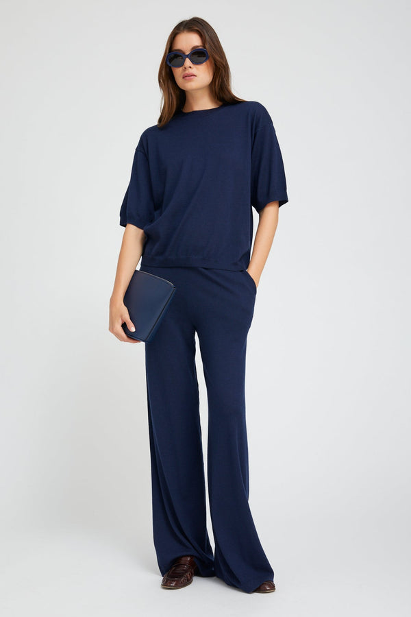 sprwmn Navy Cashmere Wide Leg Pants NAVY