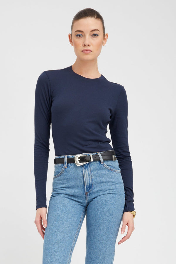 sprwmn Navy Cotton Long Sleeve Baby Tee Navy