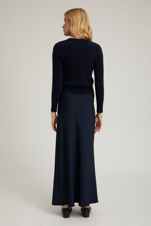 Sprwmn Navy Crepe Bias Maxi Skirt Navy