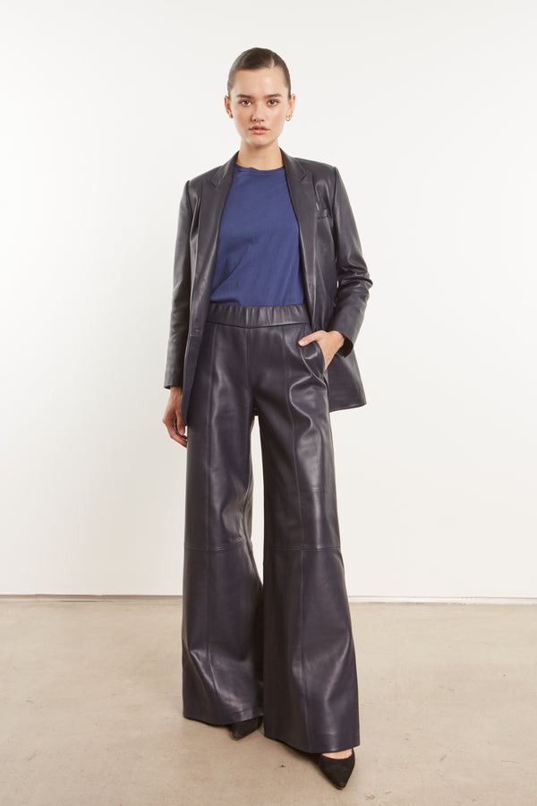 Sprwmn Navy Leather Blazer Navy