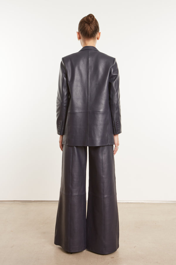 Sprwmn Navy Leather Blazer Navy