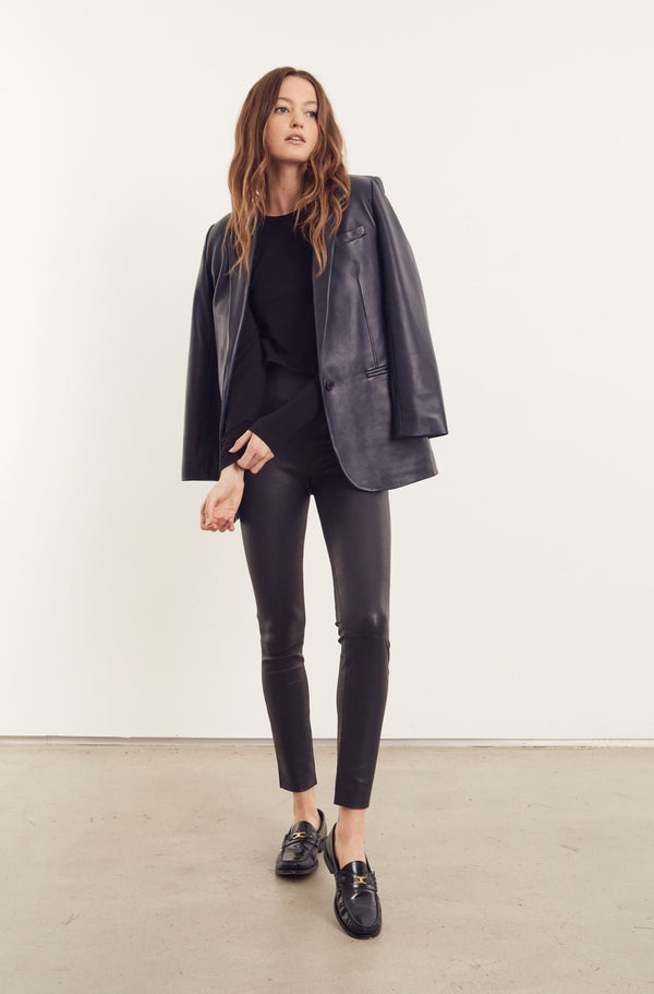 sprwmn Navy Leather Blazer Navy