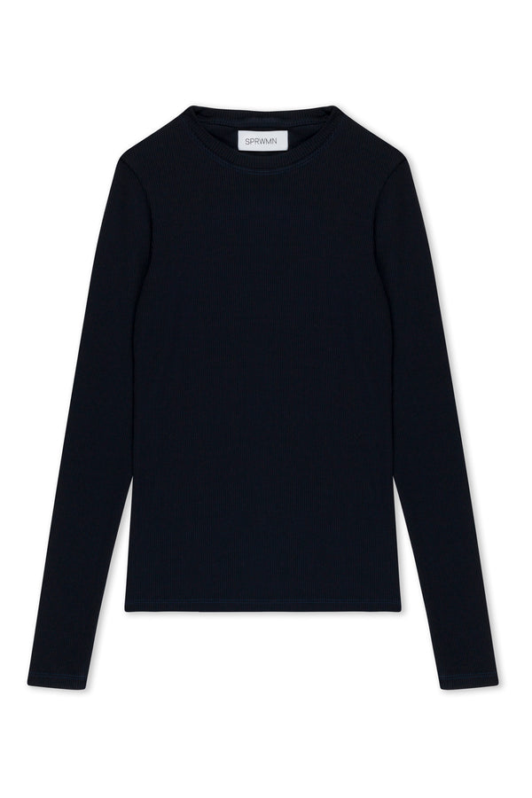 Sprwmn Navy Rib Long Sleeve Baby Tee Navy
