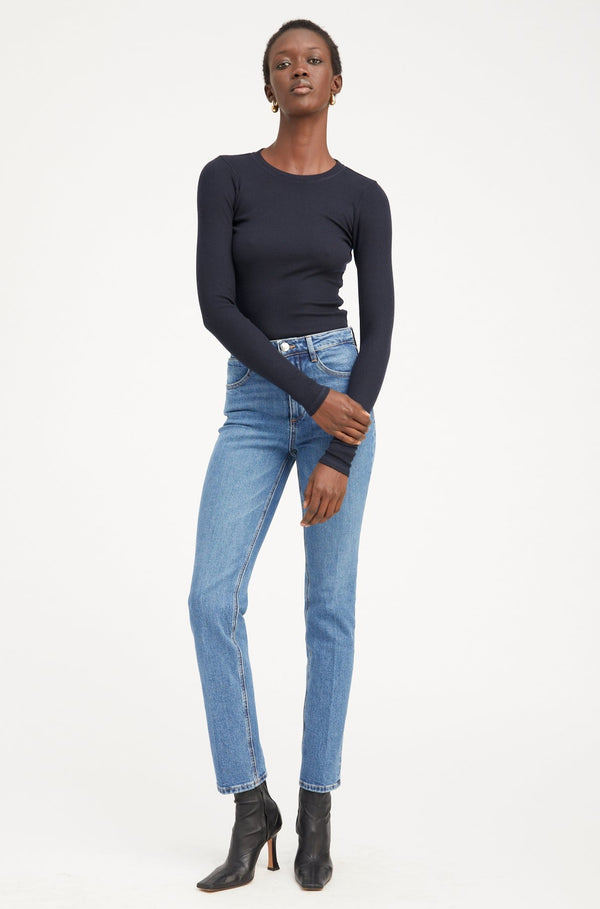 Sprwmn Navy Rib Long Sleeve Baby Tee Navy