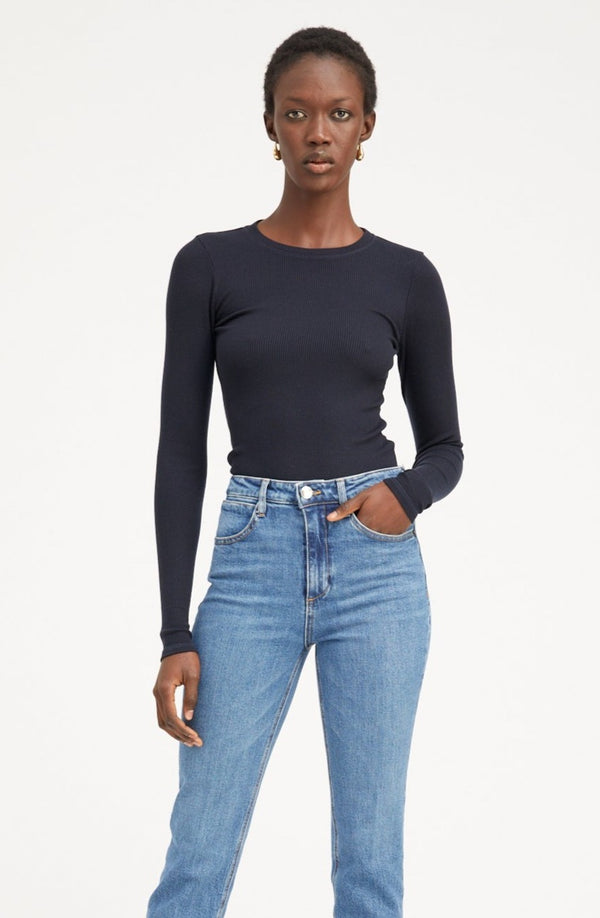 sprwmn Navy Rib Long Sleeve Baby Tee Navy