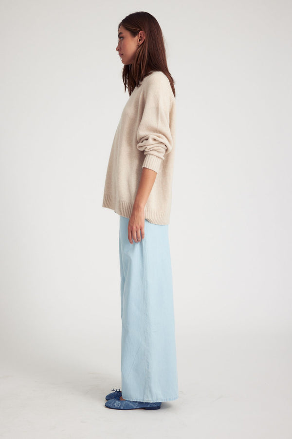 Sprwmn Oat Cashmere Loose Gauge Crewneck Oat