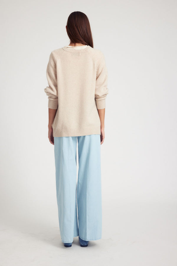 Sprwmn Oat Cashmere Loose Gauge Crewneck Oat