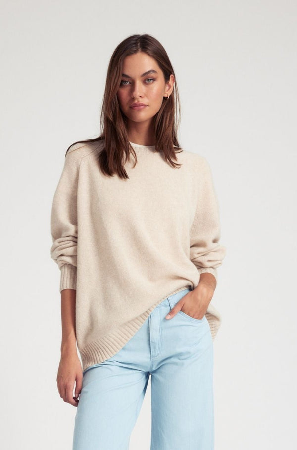 sprwmn Oat Cashmere Loose Gauge Crewneck Oat