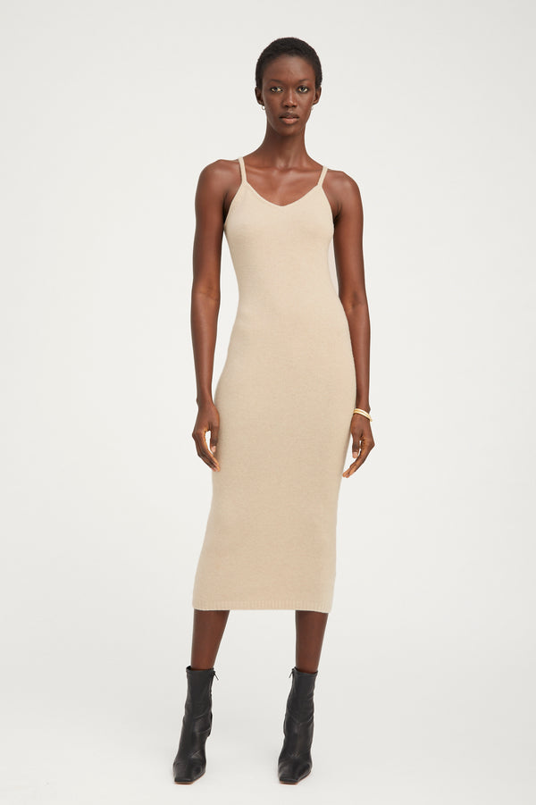 sprwmn Oat Cashmere Tank Dress Oat