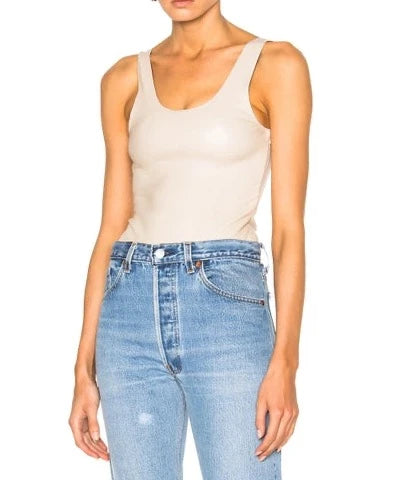 sprwmn Off White Leather Bodysuit