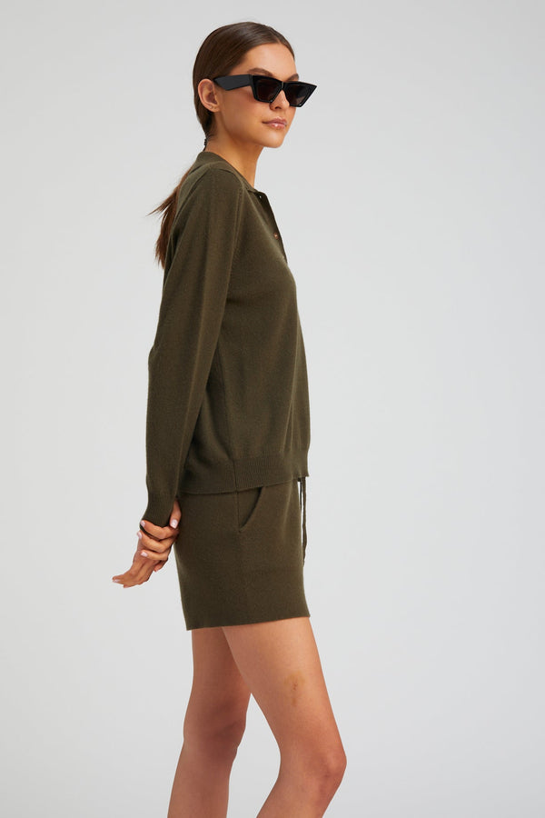 Sprwmn Olive Cashmere Polo Sweater OLIVE