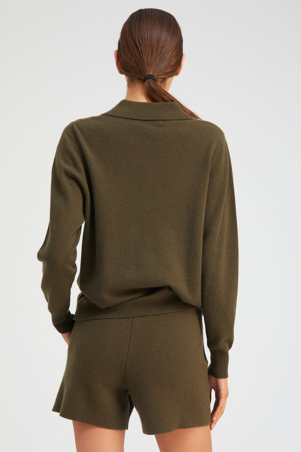 Sprwmn Olive Cashmere Polo Sweater OLIVE