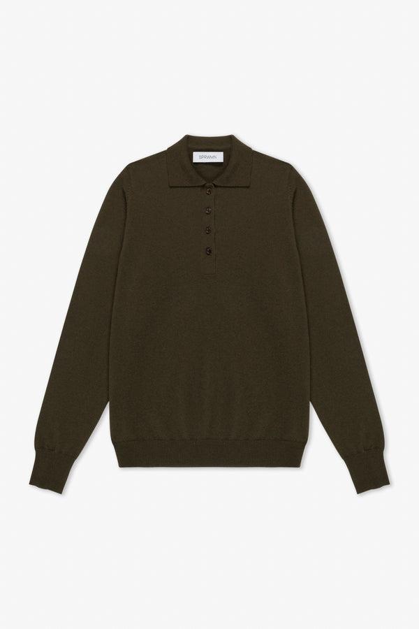 Sprwmn Olive Cashmere Polo Sweater OLIVE