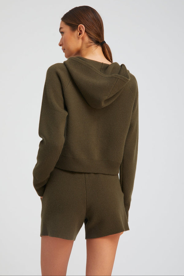 Sprwmn Olive Cashmere Shrunken Zip Up Hoodie OLIVE