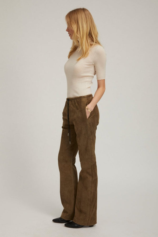 Sprwmn Olive Suede Straight Leg Pants Olive