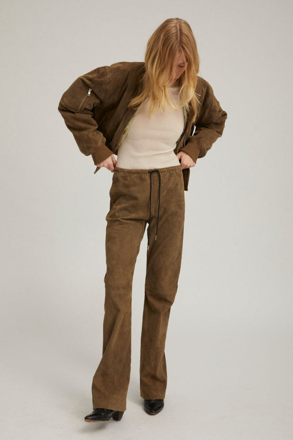 Sprwmn Olive Suede Straight Leg Pants Olive