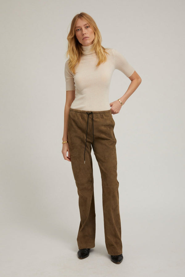 sprwmn Olive Suede Straight Leg Pants Olive