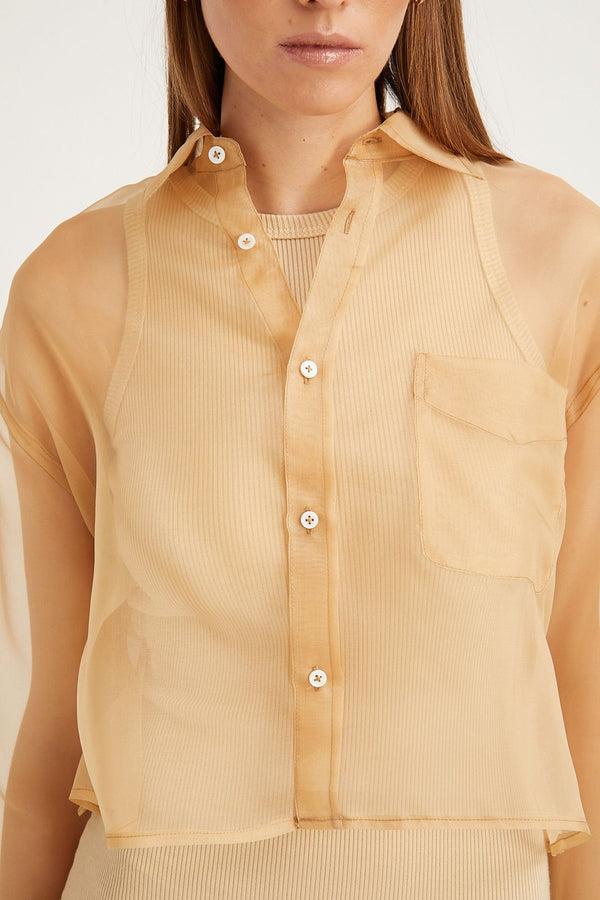 Sprwmn Organza Cropped Button Down Sahara
