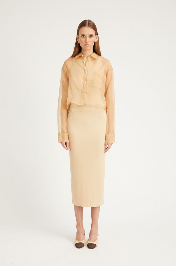 Sprwmn Organza Cropped Button Down Sahara