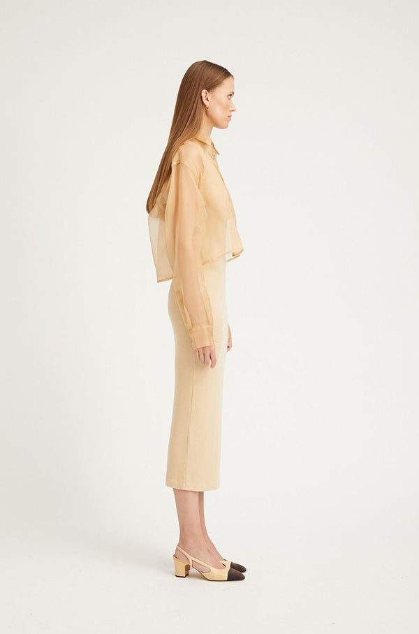 Sprwmn Organza Cropped Button Down Sahara