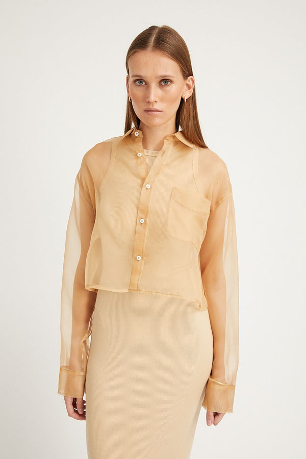 sprwmn Organza Cropped Button Down Sahara