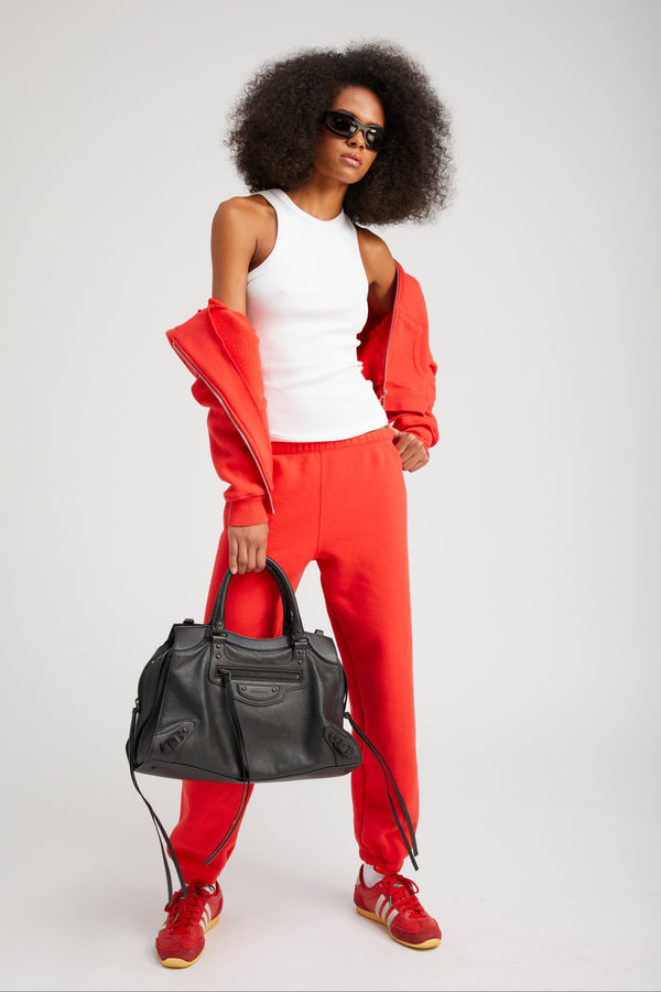 Sprwmn Red Cotton Shrunken Zip Up Hoodie RED