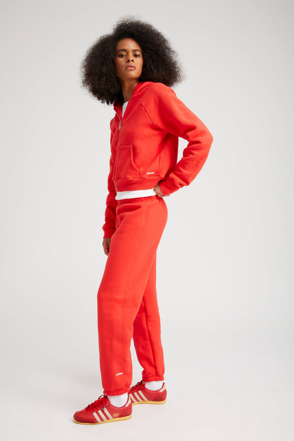 Sprwmn Red Cotton Shrunken Zip Up Hoodie RED