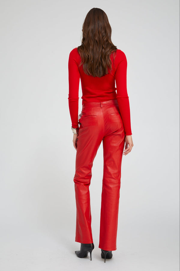 Sprwmn Red Leather Micro Flare Trousers RED