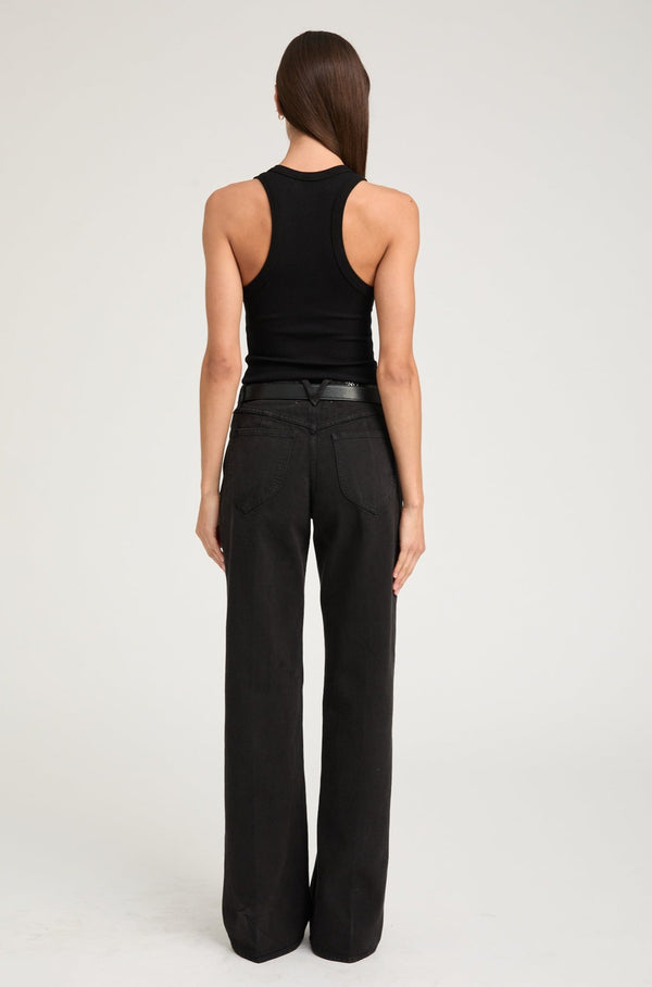 Sprwmn Rib Fitted Scooped Tank Black