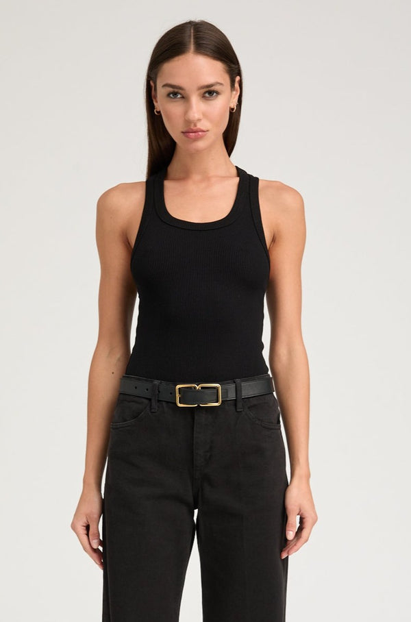 sprwmn Rib Fitted Scooped Tank Black