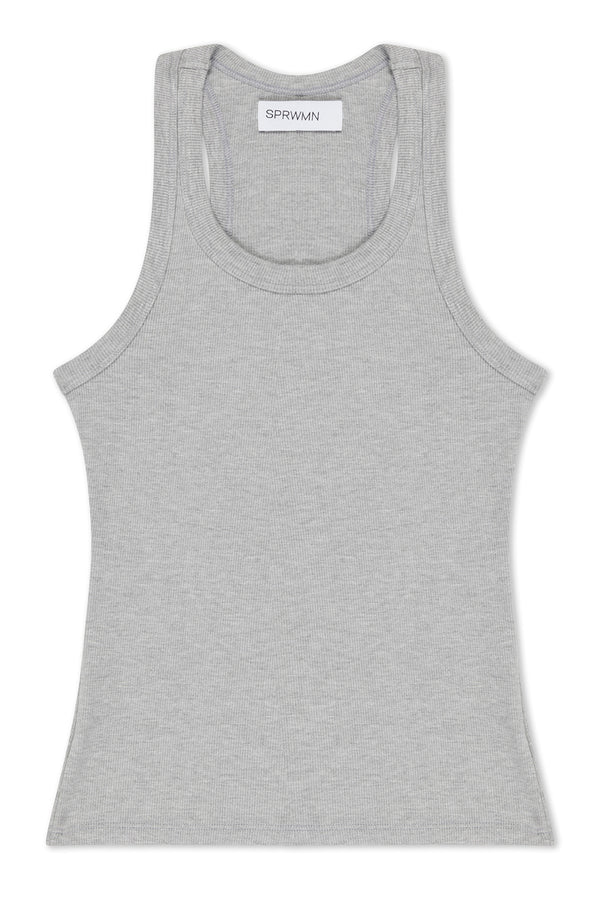 Sprwmn Rib Fitted Scooped Tank Heather Grey
