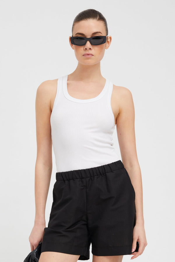 sprwmn Rib Fitted Scooped Tank White