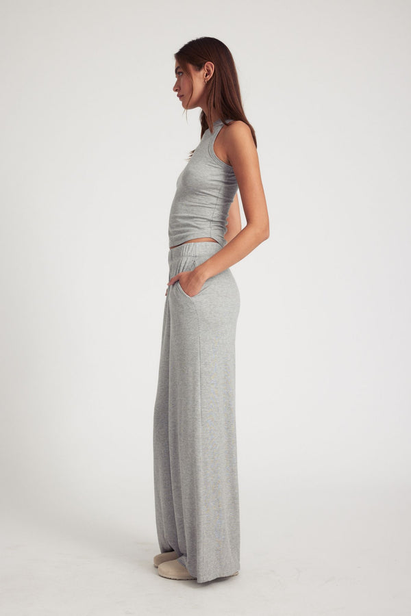 Sprwmn Rib Wide Leg Pants Heather Grey