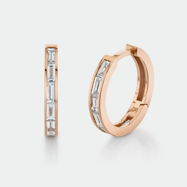 Sprwmn Rose Gold Diamond Baguette Hoops