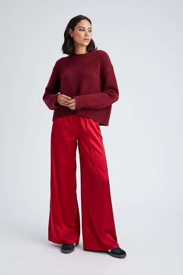 Sprwmn Scarlet Silk Wide Leg Pintuck Pants Scarlet