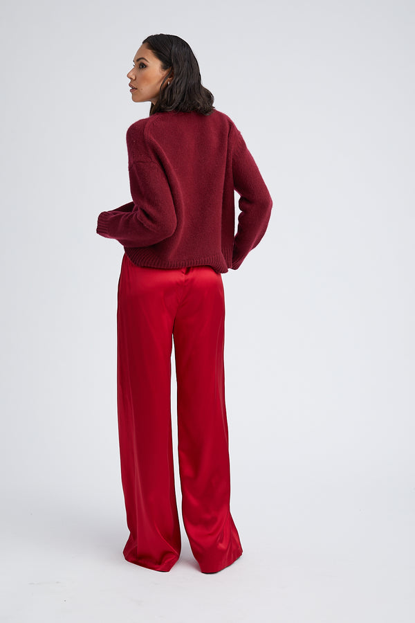 Sprwmn Scarlet Silk Wide Leg Pintuck Pants Scarlet