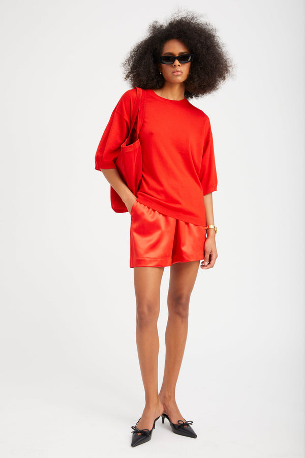 sprwmn Silk Culotte Shorts RED