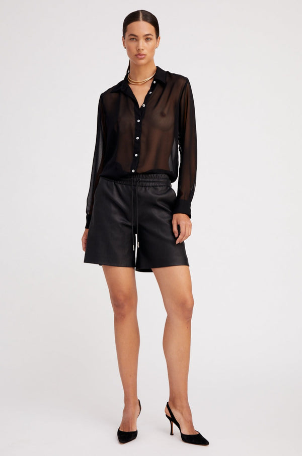 Sprwmn Silk Fitted Button Down Black