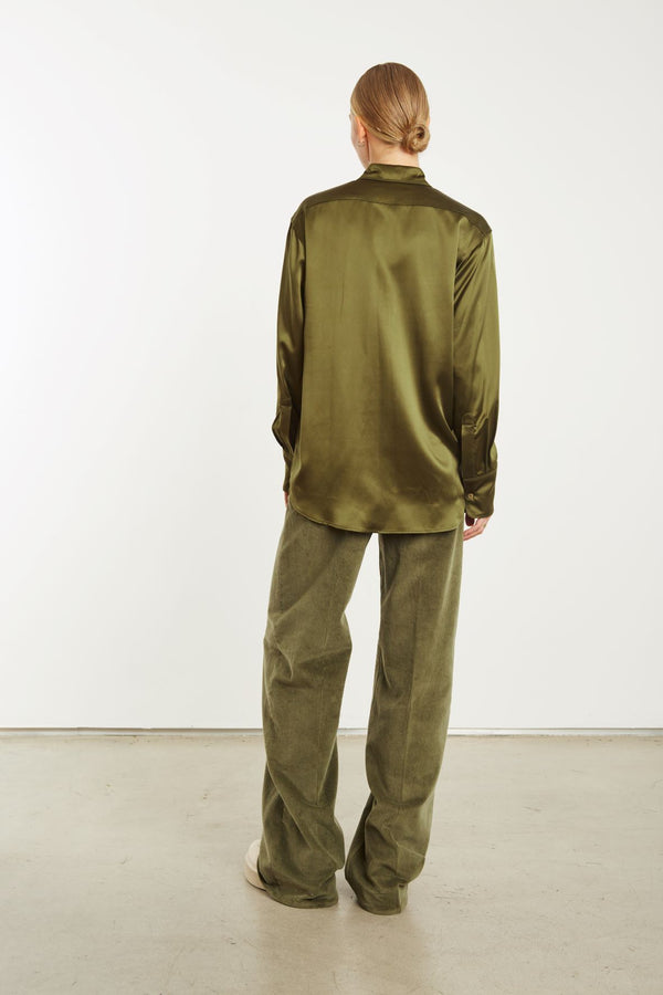 Sprwmn Silk Slim Button Down Moss