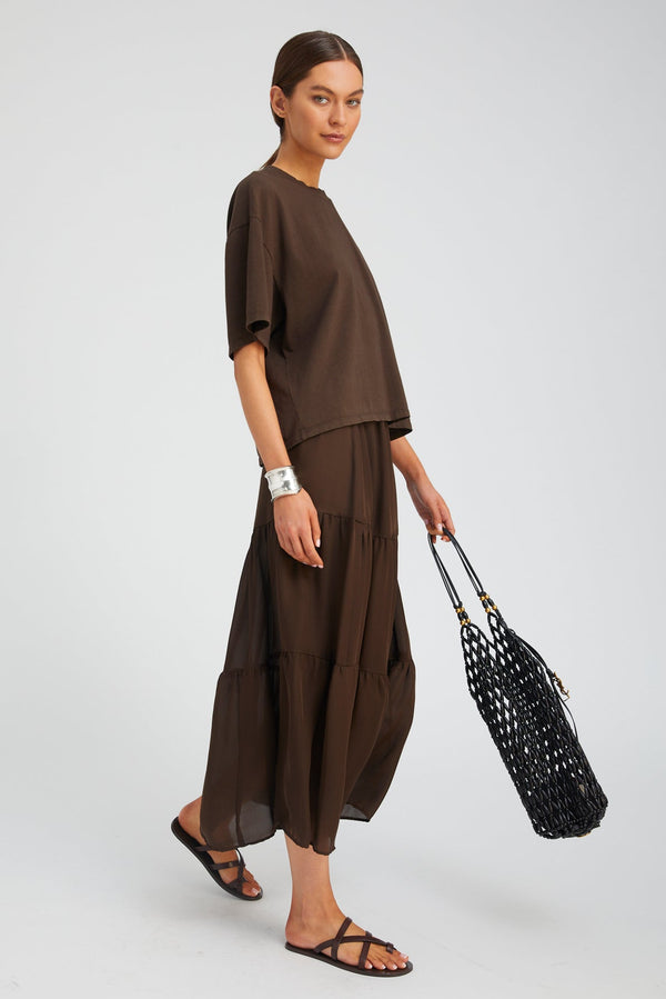 Sprwmn Silk Tiered Maxi Skirt AMERICANO