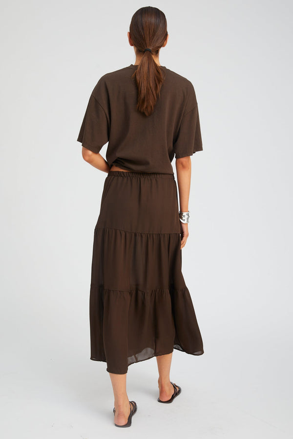 Sprwmn Silk Tiered Maxi Skirt AMERICANO