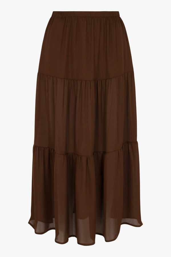 Sprwmn Silk Tiered Maxi Skirt AMERICANO