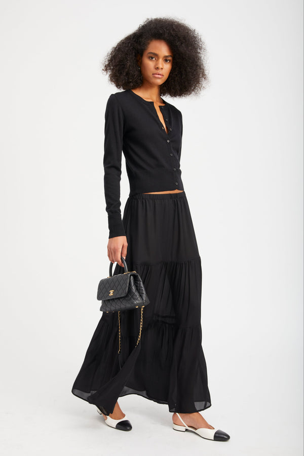 Sprwmn Silk Tiered Maxi Skirt BLACK