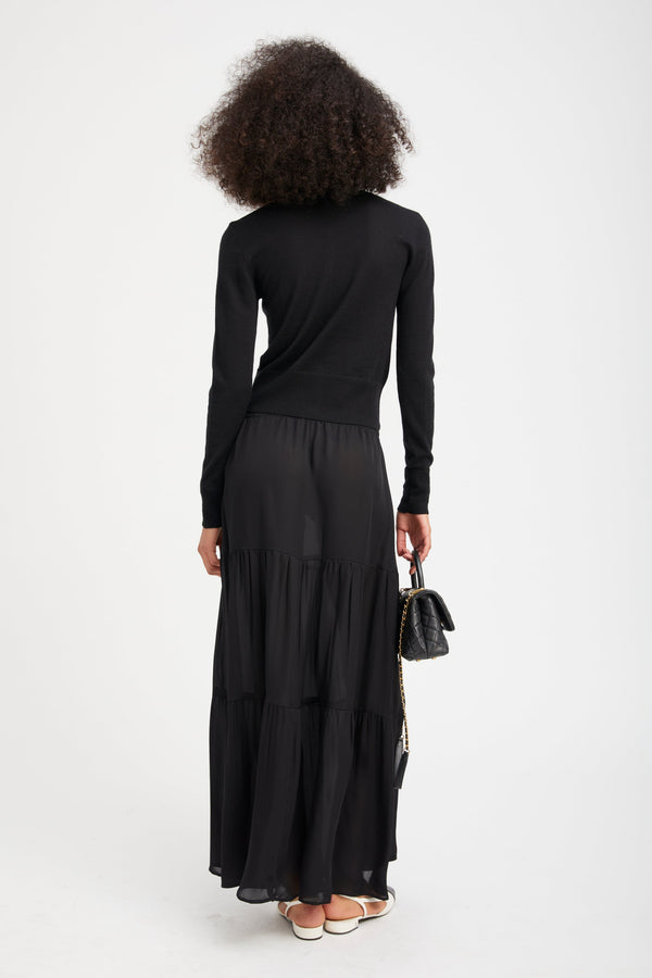 Sprwmn Silk Tiered Maxi Skirt BLACK