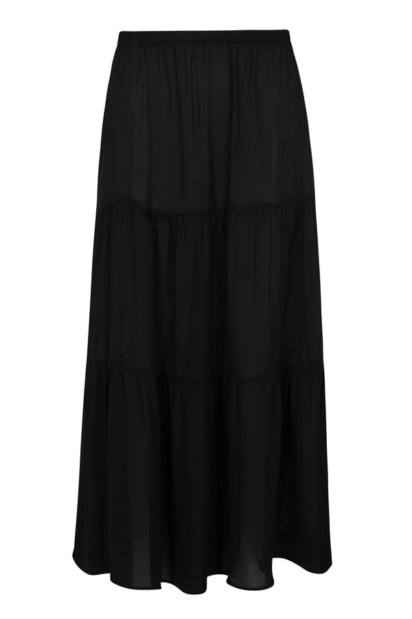 Sprwmn Silk Tiered Maxi Skirt BLACK