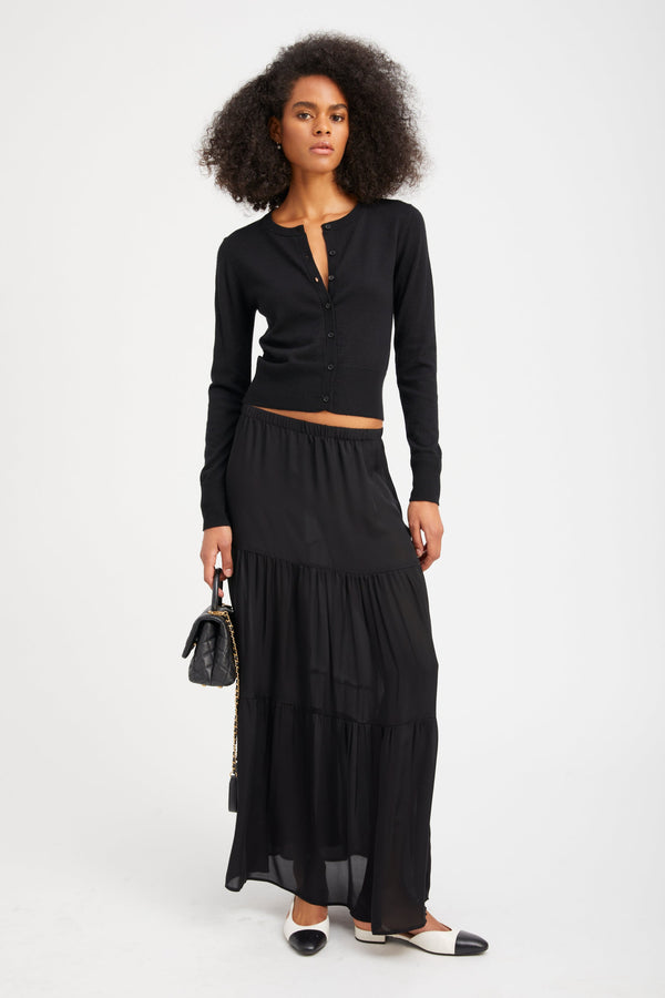 sprwmn Silk Tiered Maxi Skirt BLACK