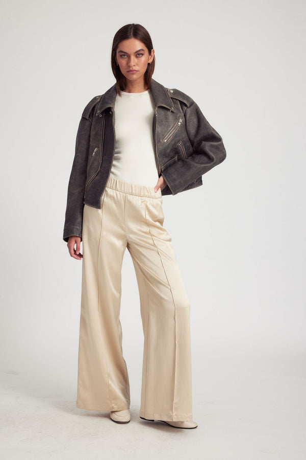 Sprwmn Silk Wide Leg Pintuck Pants Sand
