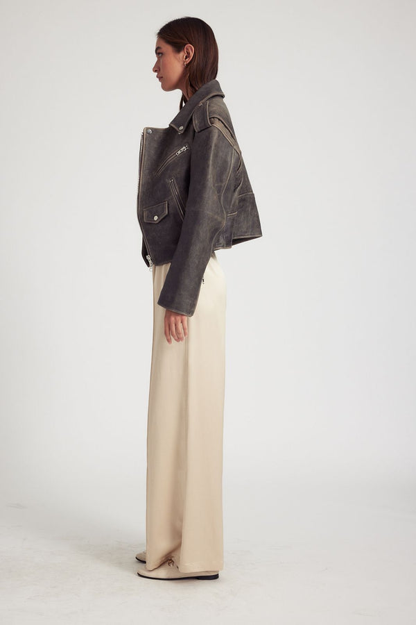 Sprwmn Silk Wide Leg Pintuck Pants Sand