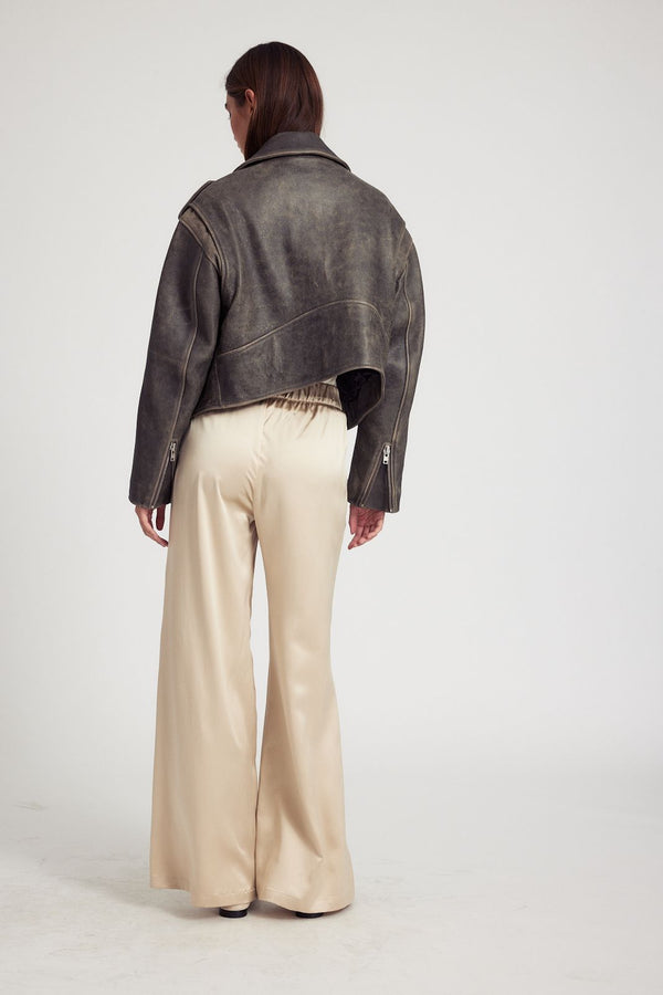 Sprwmn Silk Wide Leg Pintuck Pants Sand